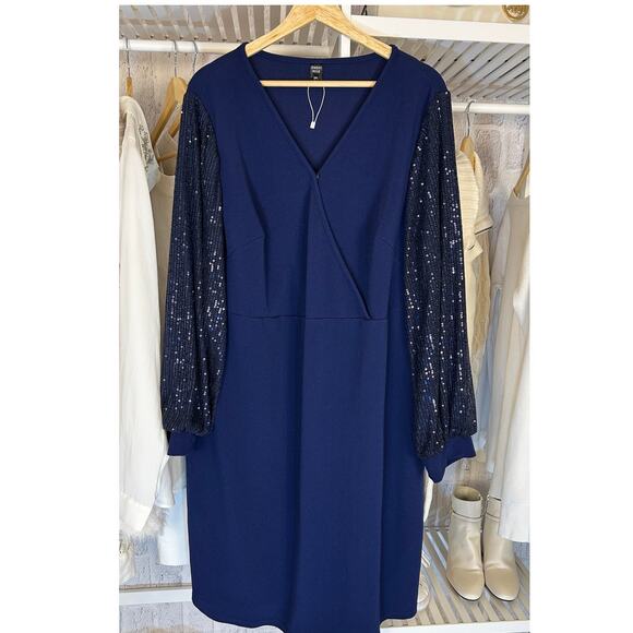 Emery Rose Dresses & Skirts - Emery Rose Women's Size 5XL Navy Sequin Sleeve Sheath Knee Length Dress #0421